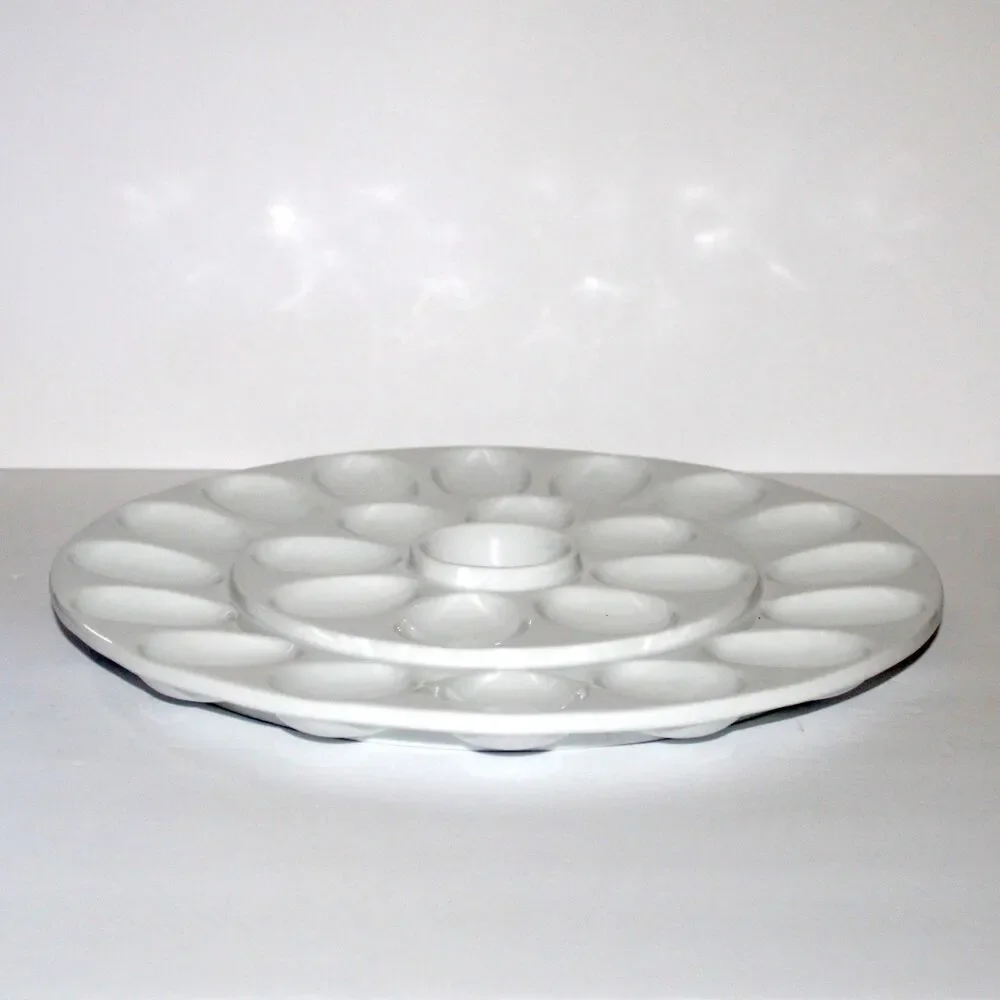 Crate & Barrel 24 Deviled Egg Platter White Porcelain Round 13